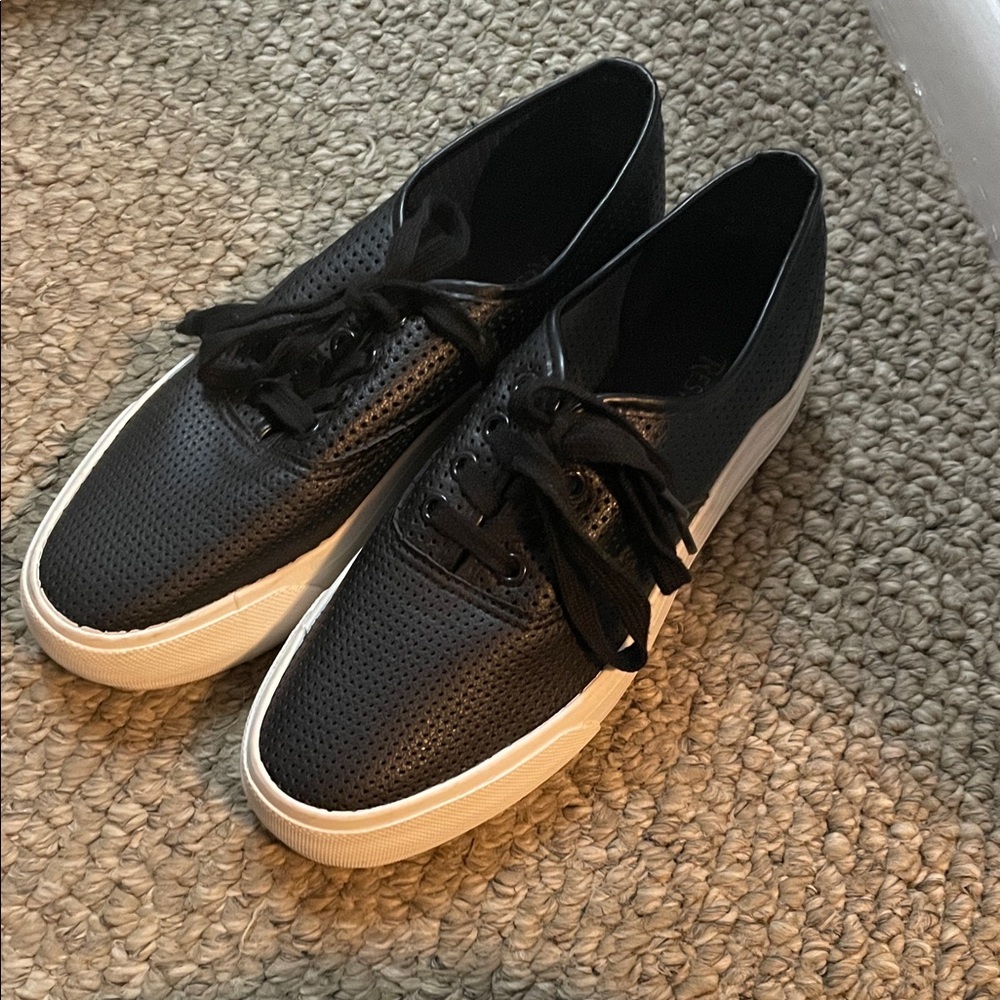 Restricted Women's Black Perforated Lace-Up Sneakers with White Sole